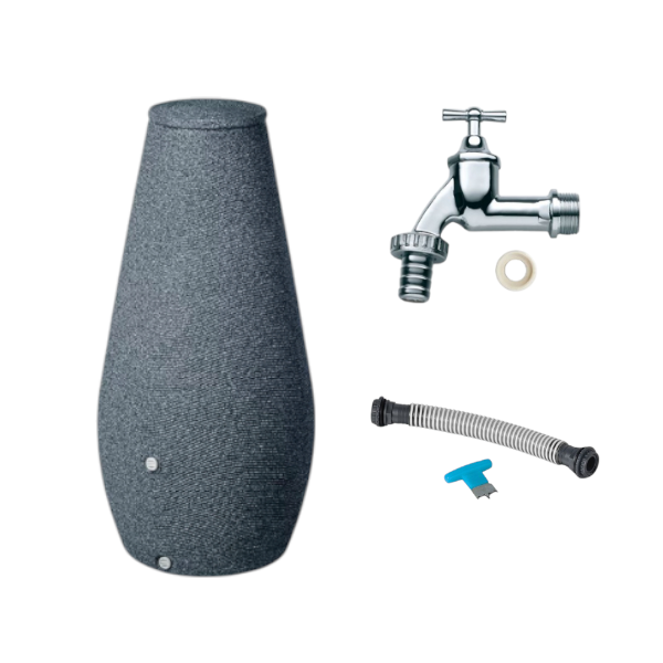 Regentonne Set Design grau Kunststoff 200 L Fassungsvermögen Komplettset