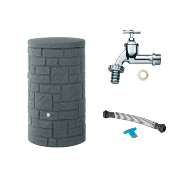 Regentonnen Set Brick grau Kunststoff Fassungsvermögen 230 L Komplettset