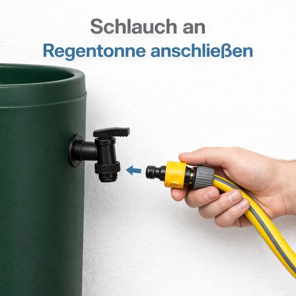 Schlauch an Regentonne anschließen