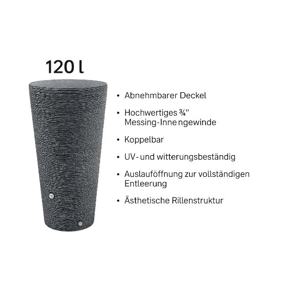 Regentonne Style grau Kunststoff 120 Liter Fassungsvermögen